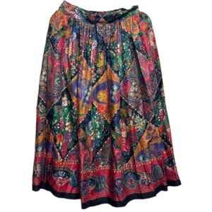 Vintage Ports International Paisley Maximalist Full Flowy Silky Midi Skirt Lined